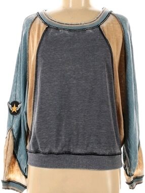 Free People Grungy Colorblock Long Sleeve Tee Distressed Burnout Top Tee